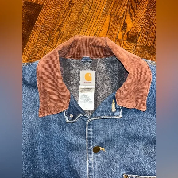 XL 90s Carhartt Denim Blanket Lined Chore Coat - Picture 4 of 9